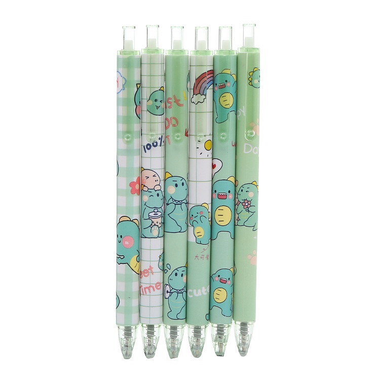 2pcs / Set Pulpen 0.5mm Motif Kartun Dinosaurus Warna Hijau Untuk Sekolah / Kantor