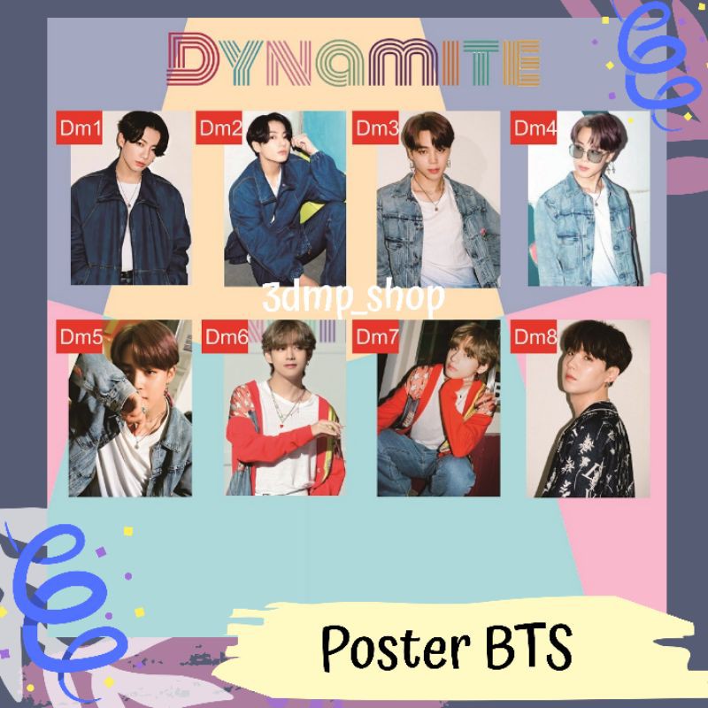 Poster A3 BTS Dynamite BE Jungkook V Taehyung Suga Jimin Rapmonster Jhope Jin Seokjin Kpop