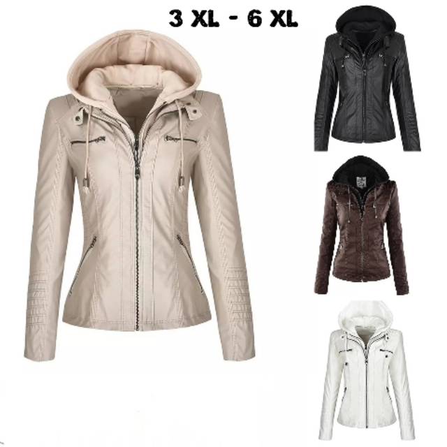 Jaket kulit wanita hoodie ukuran jumbo besar