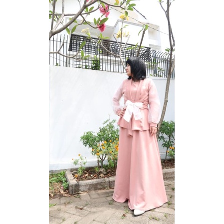 Gamis 70750 Maxi Japan Blazer Obi Belt Ribbon Gaun Panjang  Baju Scuba Titanium prewedding  Mewah