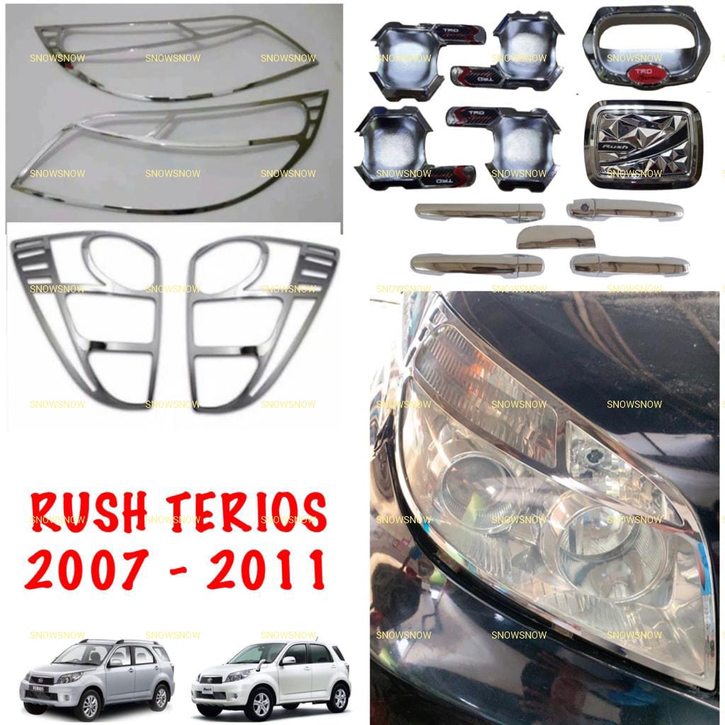 Paket Garnish Depan Belakang Outer Handle Tank Cover Rush Terios Lama Old 2007 2008 2011 TRD Exclusive Chrome Hitam