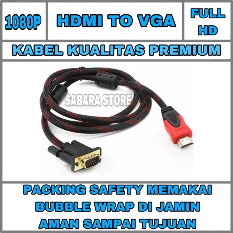 KABEL HDMI TO VGA 1,5M CABLE HDMI KE VGA 1,5Meter resolusi 1080P full hd 4K untuk tv proyektor laptop dvr cctv murah