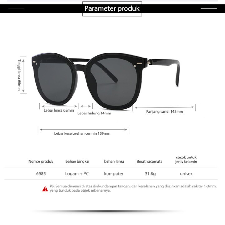 Kacamata Hitam Anti UV400 Silau Sinar Matahari Wanita Pria Motor atau Mobil Kaca Mata Sunglasses Optik Antiradiasi Fashion Sunglases Eyewear KUV Frame Besar Kotak Oval Cowok Cewek Kekinian Tren Anti Radiasi Polarised Polar KCH14