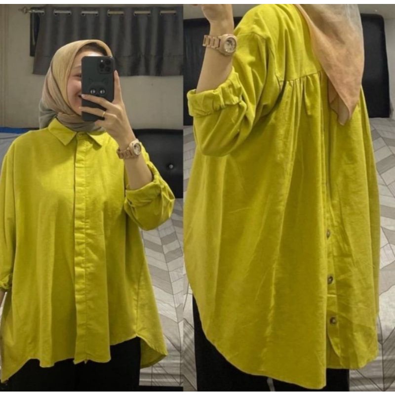 Kemeja Linen wanita karina shirt /kemeja wanita kncing depan belakang