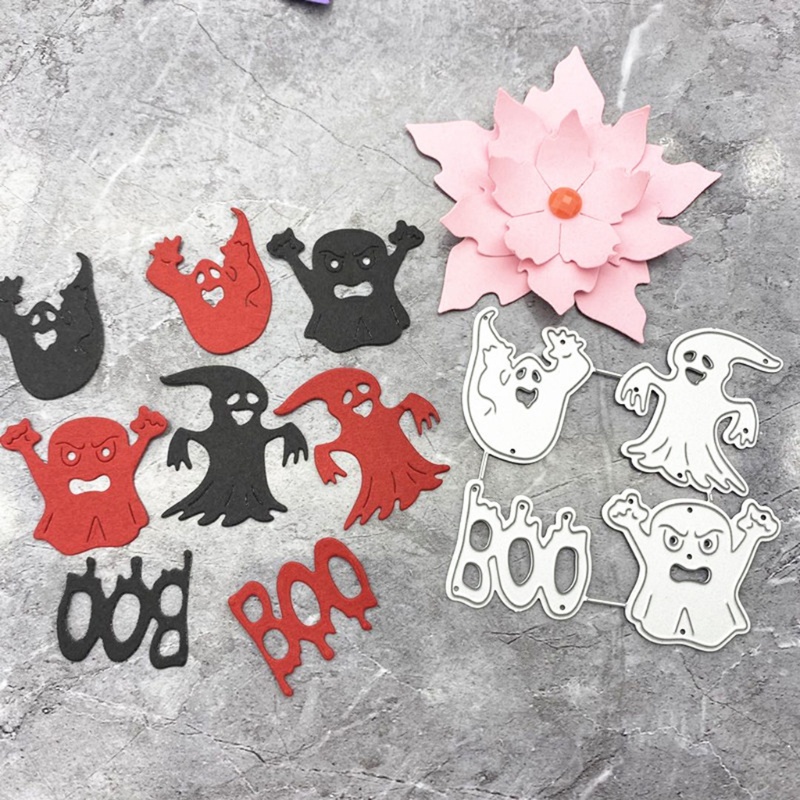 Cetakan Stensil Cutting Dies Motif Hantu Halloween Bahan Metal Untuk Scrapbook / Craft DIY