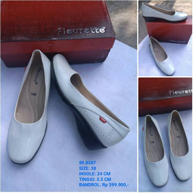 Sepatu Wedges Wanita Kerja Putih Branded Fleurette Original Murah / Sepatu Kerja Wanita putih