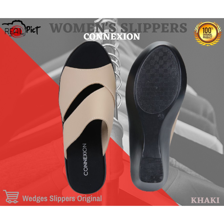 Sandal Wedges Wanita Branded Connexion Slipper Wedges - Original