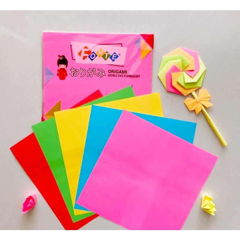 Kertas Lipat Origami Warna DuaSisi Double Face Fluorescent Paper Craft