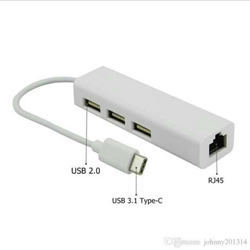 USB TYPE C 3.1 TO LAN ADAPTER WITH USB HUB 3 PORT / USB TIPE C TO RJ 45