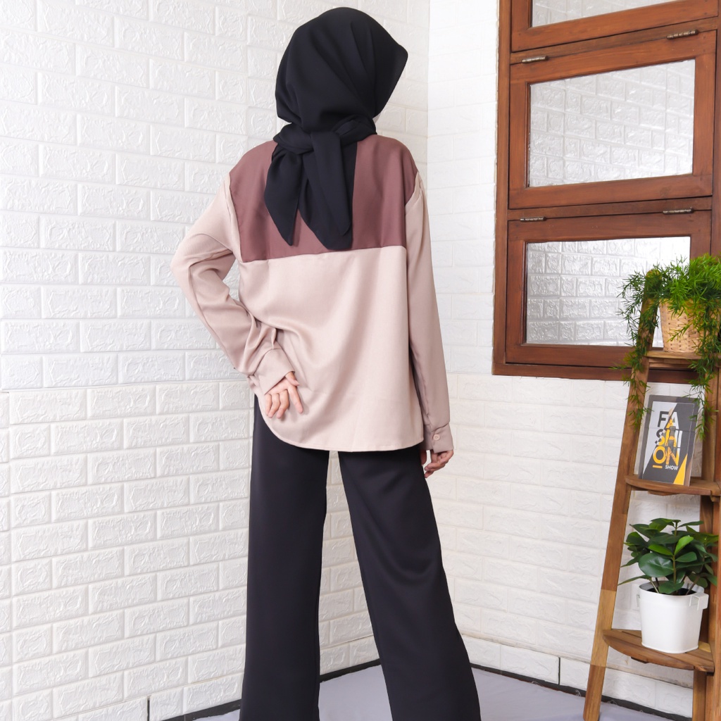 SIERA KEMEJA TWO TONE / atasan wanita - pakaian cewek / blouse - kemeja hits / kemeja twotone