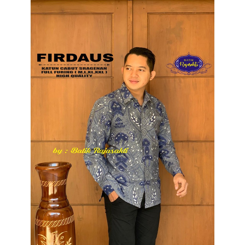 FIRDAUS RAJASAKTI KEMEJA BATIK SOLO PRIA LENGAN PANJANG LAPIS FURING ATASAN BATIK PREMIUM MODERN KATUN HALUS