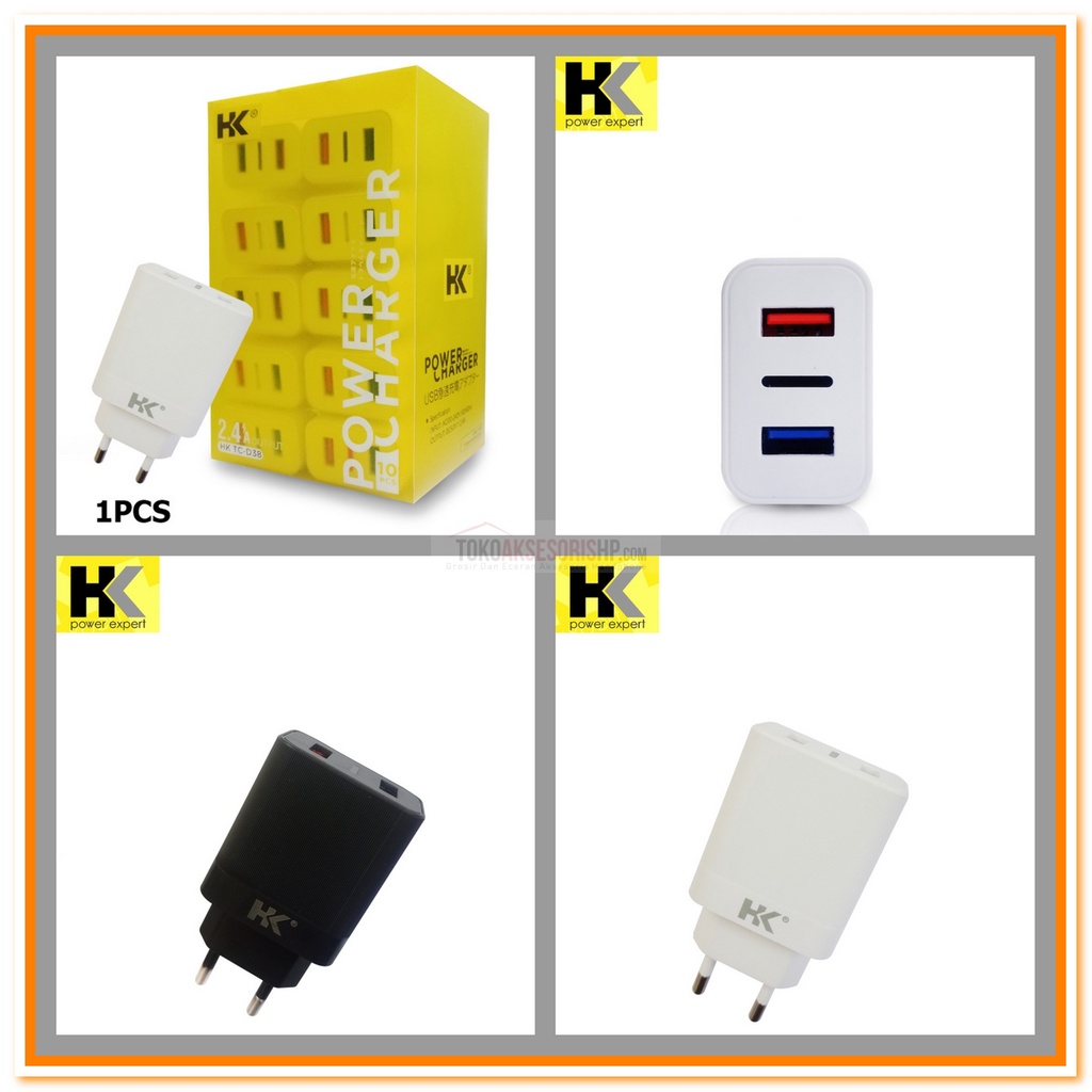 ADAPTOR CHARGER HK D38 / BATOK CHARGER HANDPHONE UNIVERSAL 2.4A