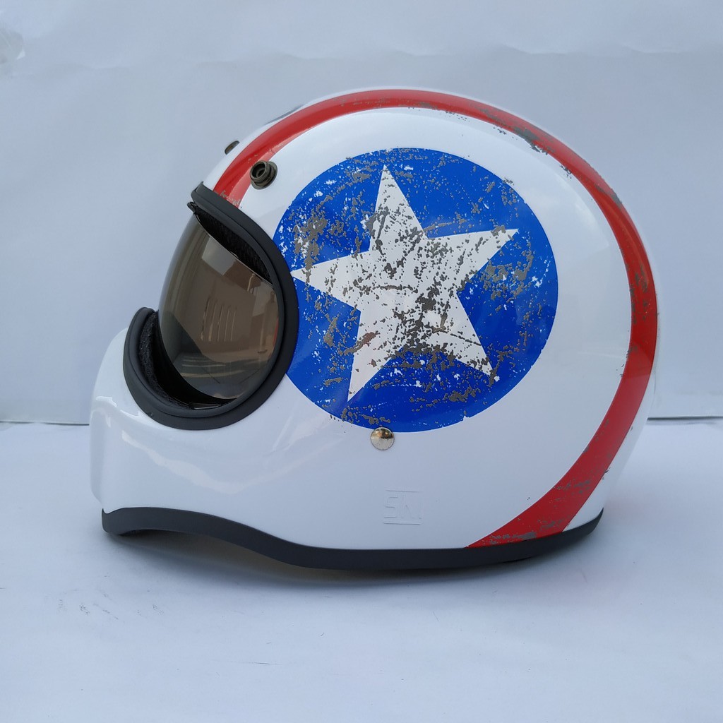 Helm Cakil HBC Captain America White + Inner Visor ( Fullface / Retro / Klasik / Vespa )