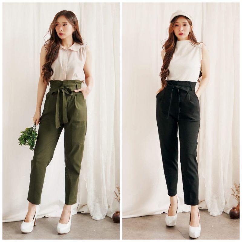 ❣ SPECIAL PRICE ♡ PREMIUM ♡ ORIGINAL ! LEXIE PLAIN HIGH WAIST OBI BELT TIED ANKLE PANTS