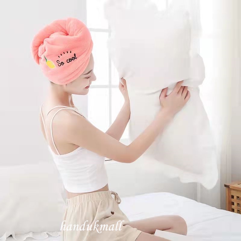 Handuk Kepala Handuk keramas Turban Hairtowel Salon Hair Cup Daya Serap Tinggi Lembut Bordir Fruit