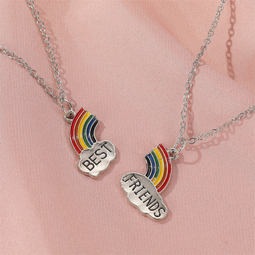 Kalung Couple BEST FRIEND Rantai Persahabatan Liontin Pelangi Necklace Ellena Millie aksesoris couple fashion korea wanita pria Bukan Magnet warna silver