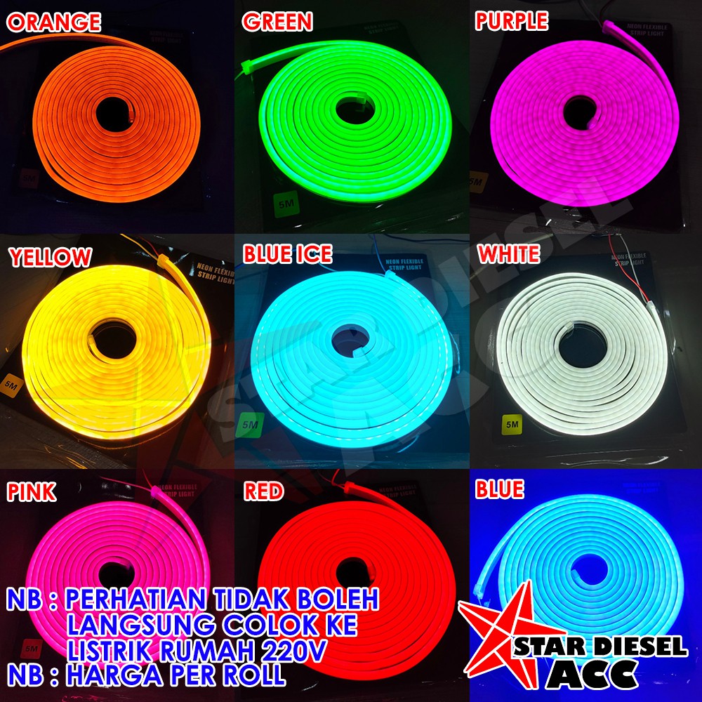 LED NEON FLEX LAMPU SELANG 5 METER FLEXIBLE 12V