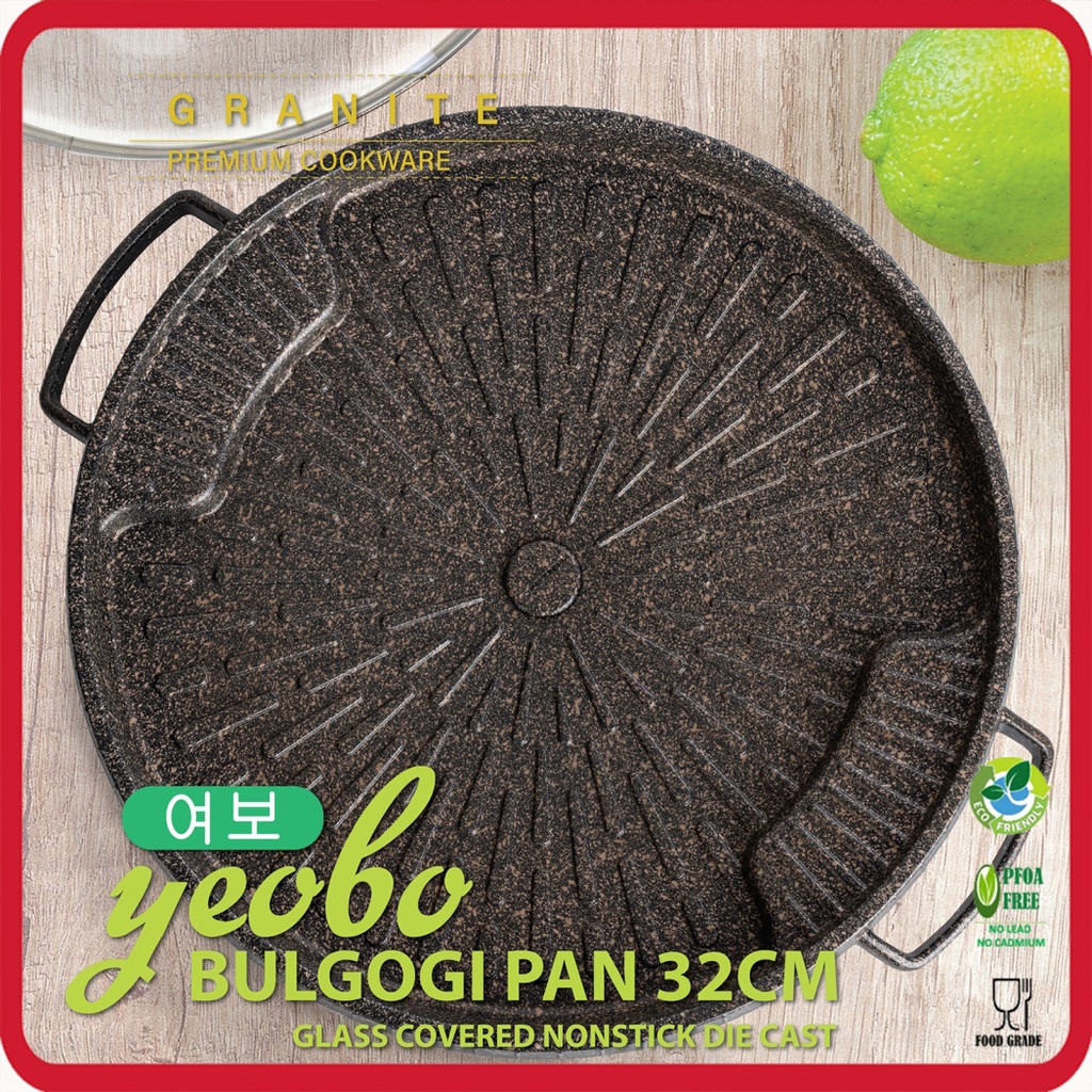 YEOBO Bulgogi Pan 32cm Grill BBQ Panggangan + Tutup Kaca Gagang Panjang Berdiri  [BGG1Y]