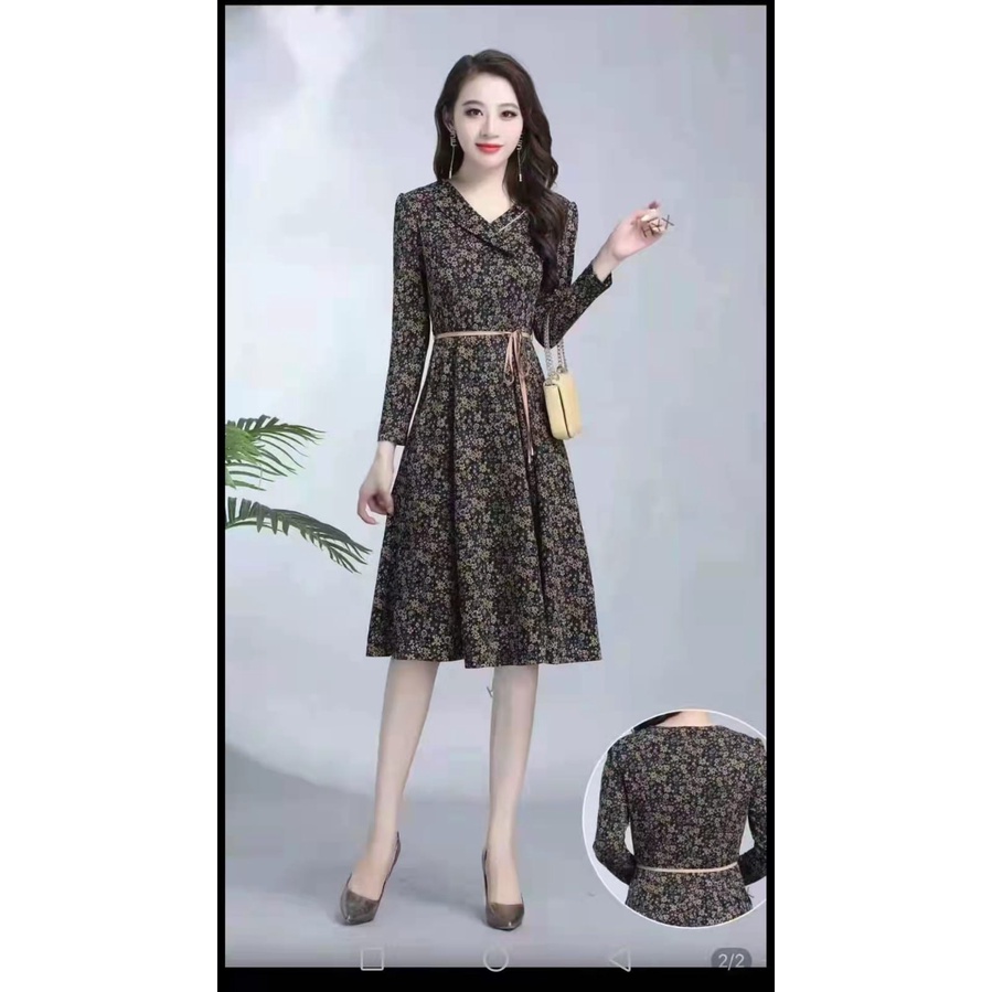 ASH110074 DRESS TUNIK BUNGA  KECIL FREE BELT BAHAN KAOS IMPORT PREMIUM FASHION WANITA