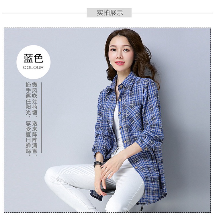 Grid FTH (M,L) -  Kemeja wanita kotak-kotak biru, pink, hijau, kuning, Pakaian baju import China by 