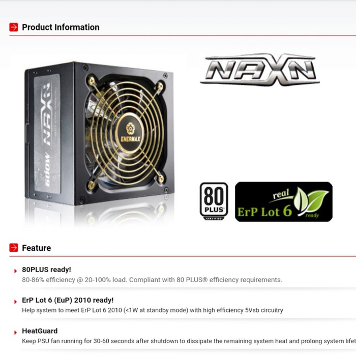 PSU / Power Supply Enermax NAXN 500W - ENP500AGT - 84% Efficiency