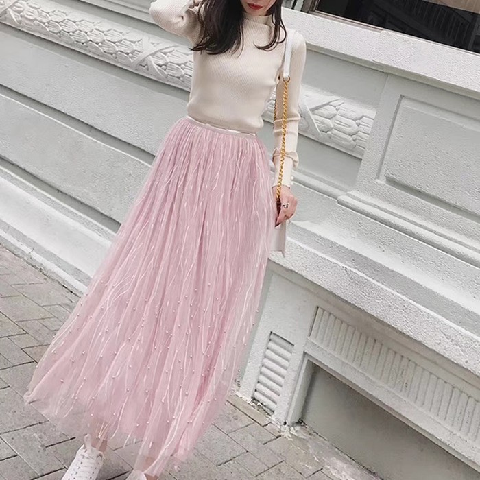 Rok Tutu panjang Organza Import mutiara