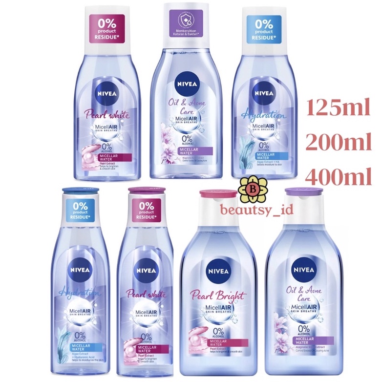 Nivea Micellair Skin Breathe Hydration Pearl White Oil Acne 125 200 400 ml - Micellar Water Pembersih Muka Make Up COD