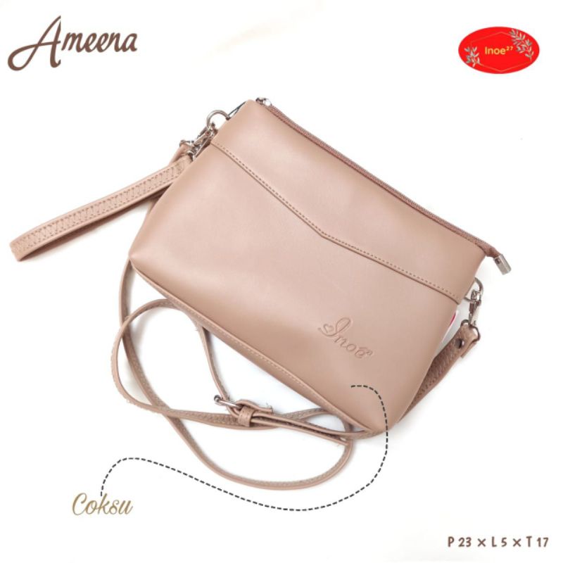 READY TAS AMEENA BAHAN KULIT SINTETIS SNOW  BY INOE || SLINGBAG WANITA