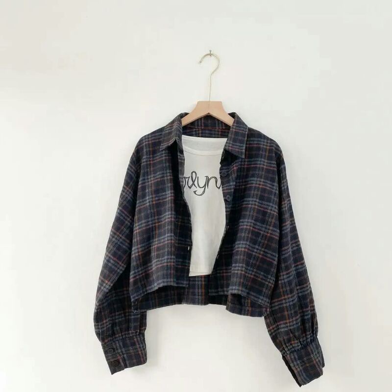 KEMEJA CROP TARTAN / TAMARA BATWING BAHAN FLANEL [terlaris]