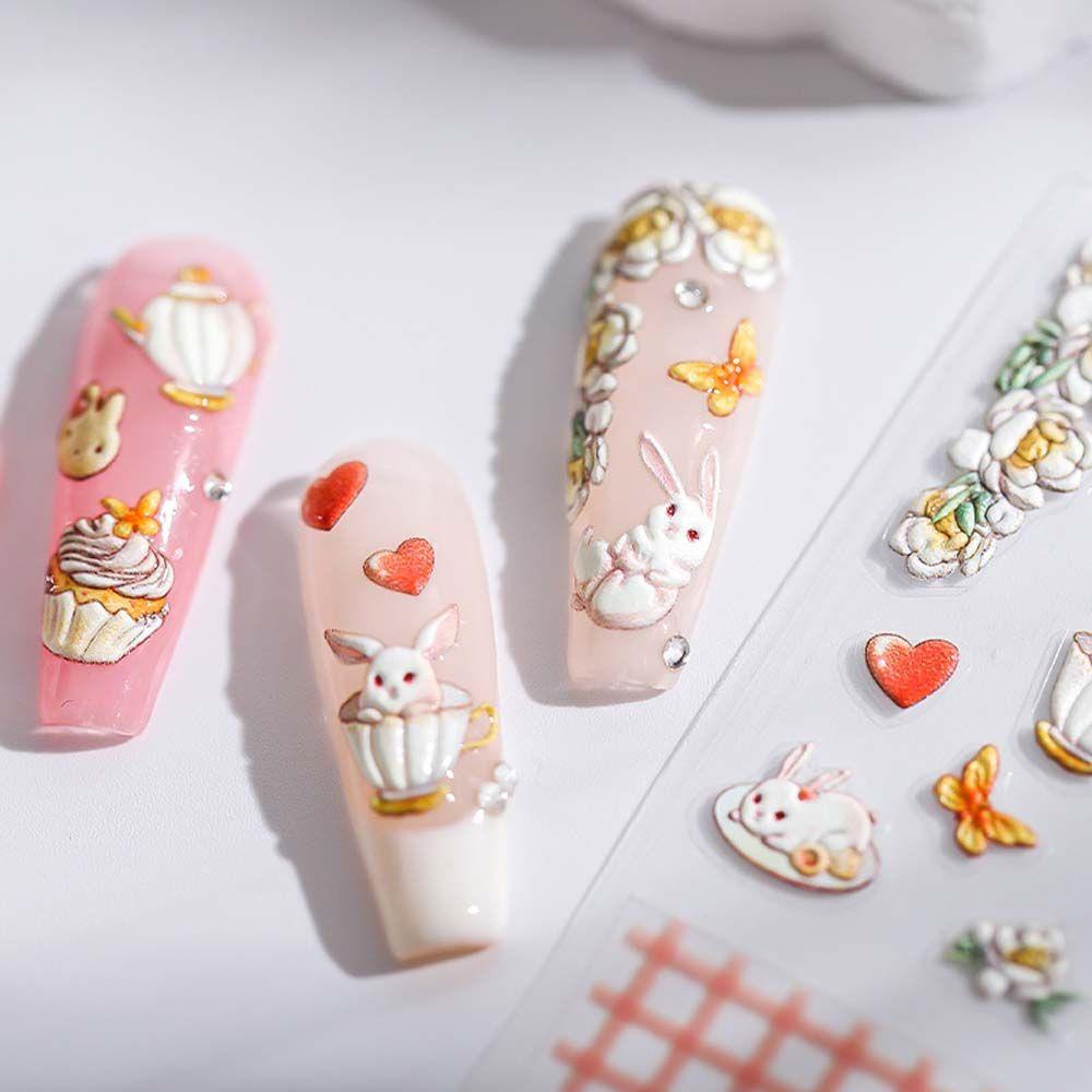 Needway Kartun Stiker Kuku Wanita Relief Anjing Manikur Aksesoris Bunga Nail Art Dekorasi