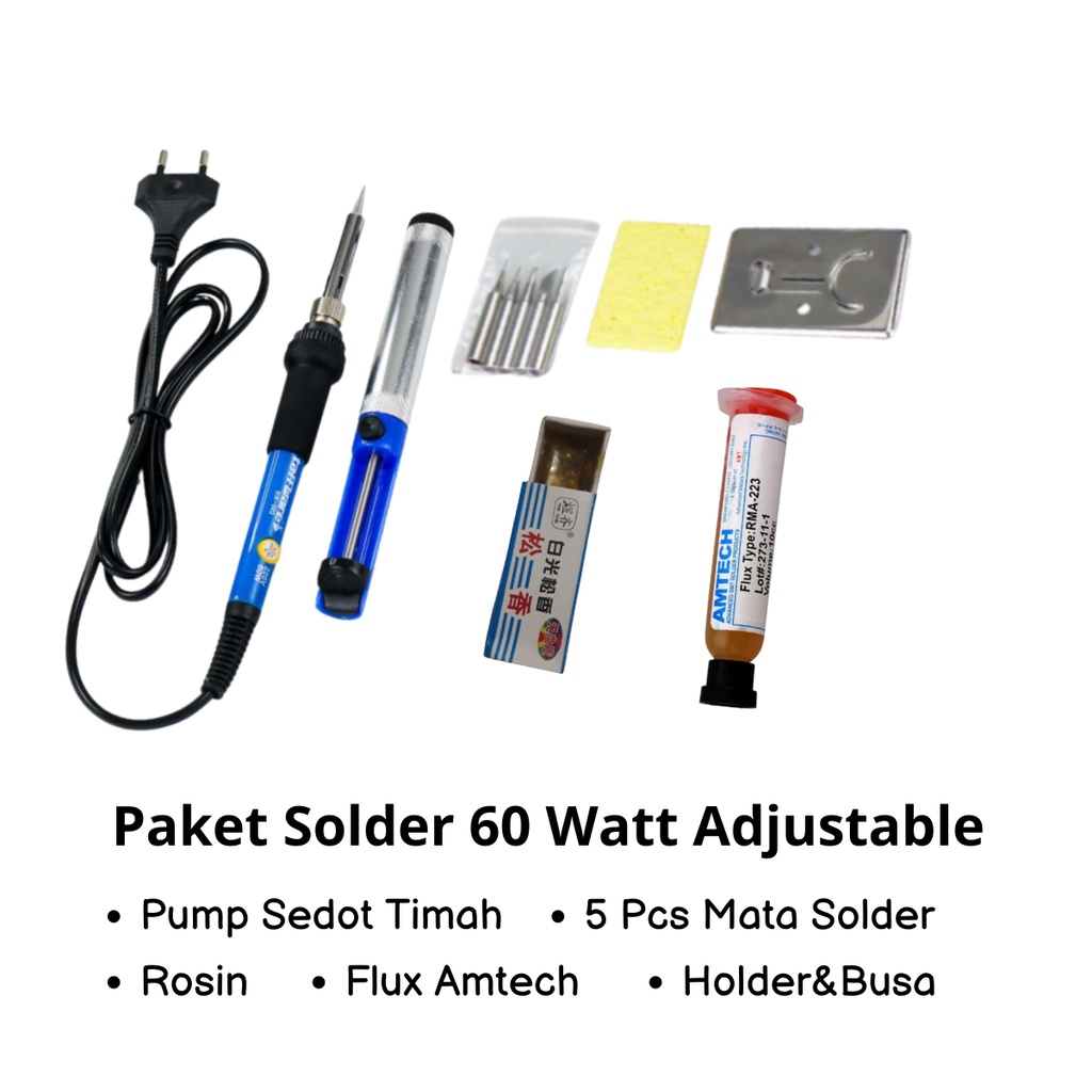Paket Solder Listrik 60 Watt /Rosin/Flux/Penyedot Timah