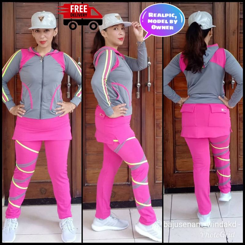 Baju senam aerobik /zumba /setelan abu pink