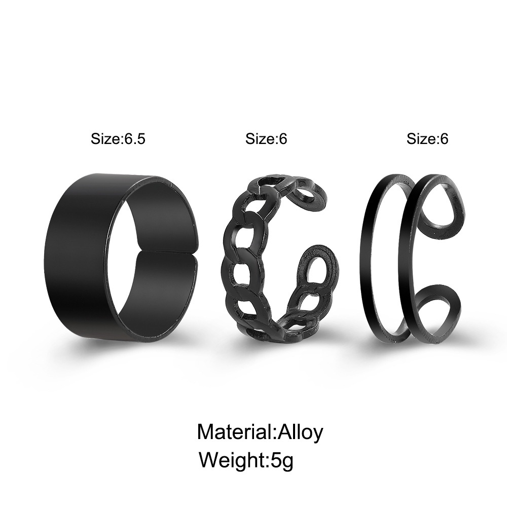 5pcs / Set Cincin Rantai Alloy Warna Hitam Bentuk Hati Hollow Untuk Wanita