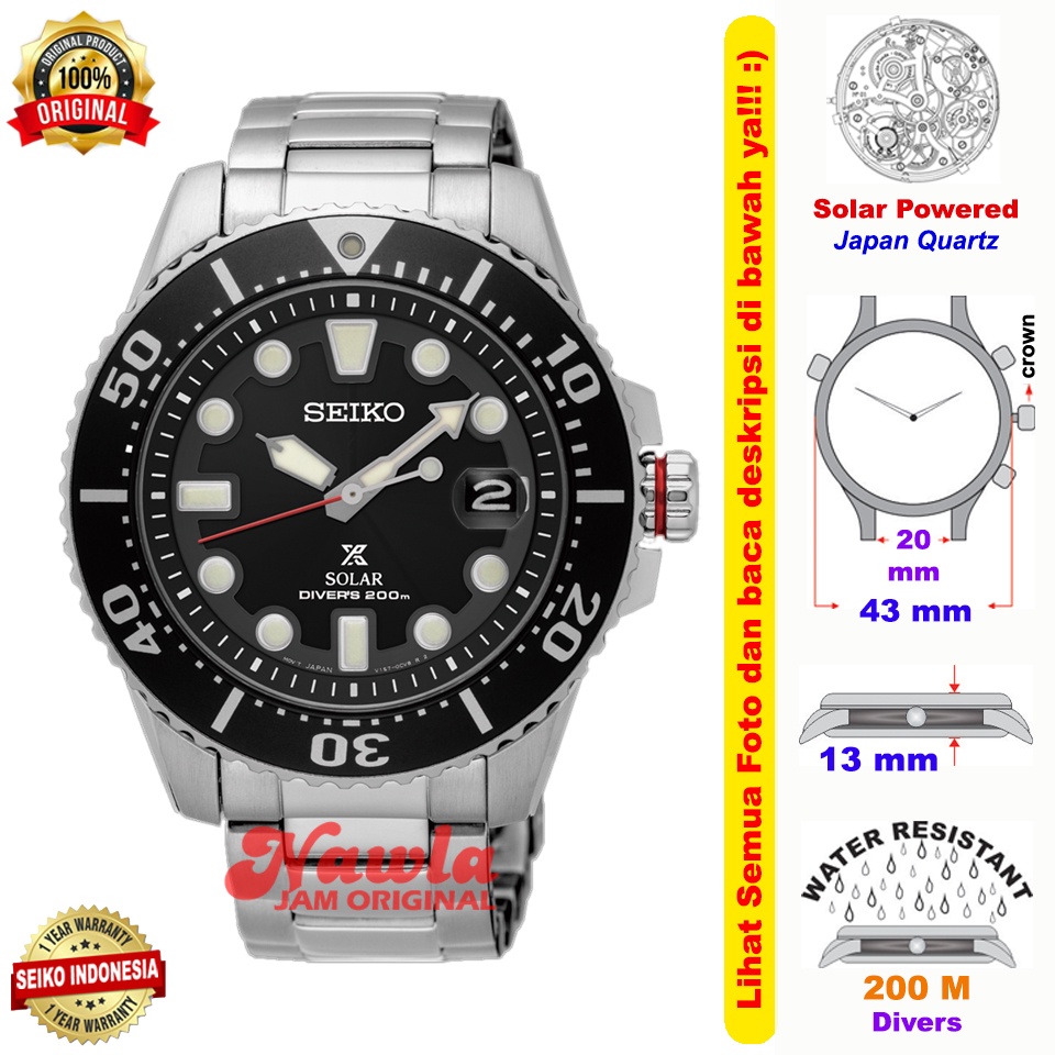 Seiko Prospex SNE551P1 Solar Diver Black - Jam Tangan Pria SNE551