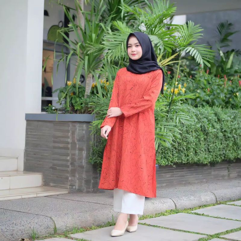 LONG TUNIK/ATASAN WANITA DRESS MUSLIM SHELBY MOTIF