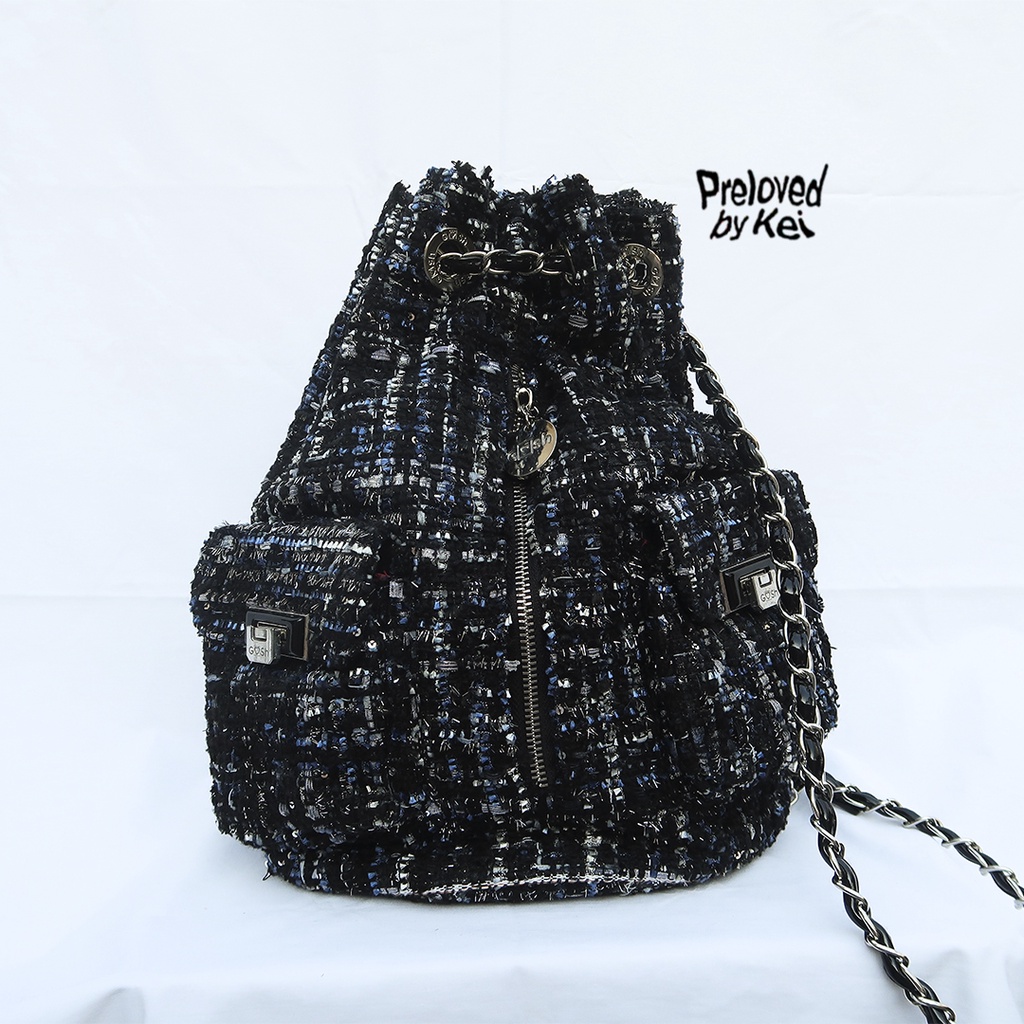 GOSH ORIGINAL TWEED RANSEL BACKPACK WITH CHAIN LOOK TAS RANSEL WANITA GOSH