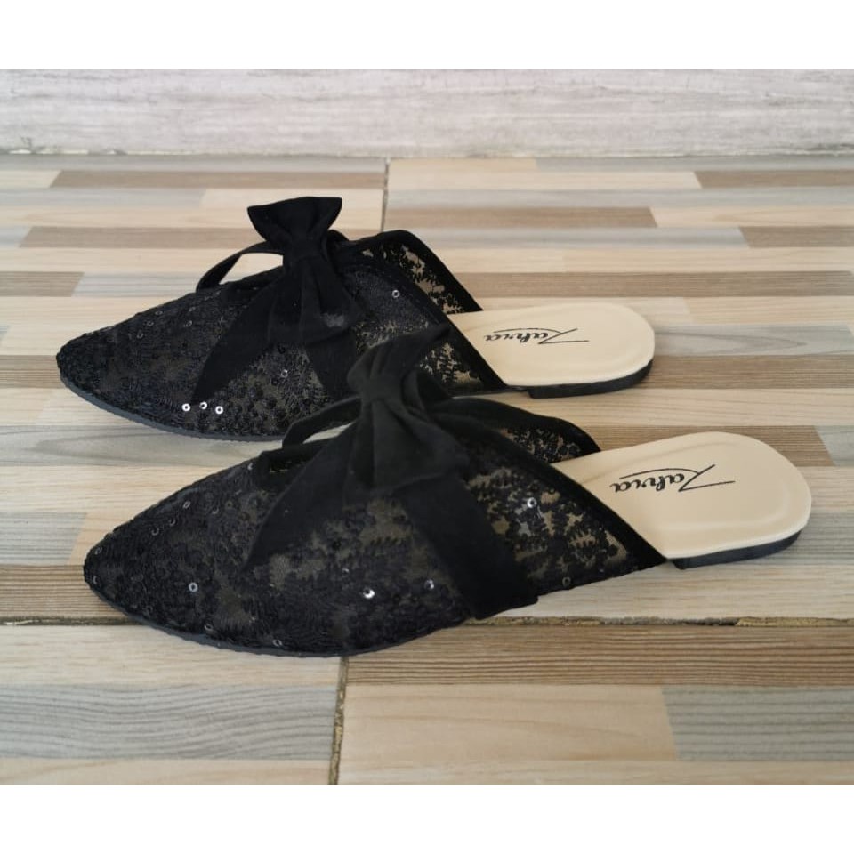 Arlaine- Pita Abstrak selop wanita / sandal slop wanita / sandal brukat / sandal slop pita / sandal slop hitam