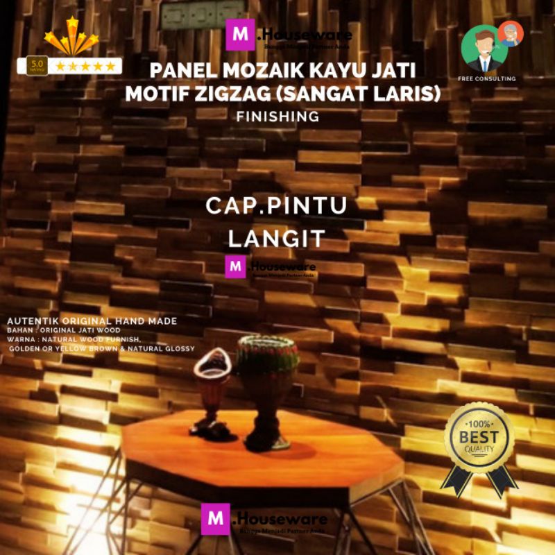 Panel Dinding KAYU JATI Premium Motif Mozaik 3D / Wood Panel UK 50x25cm