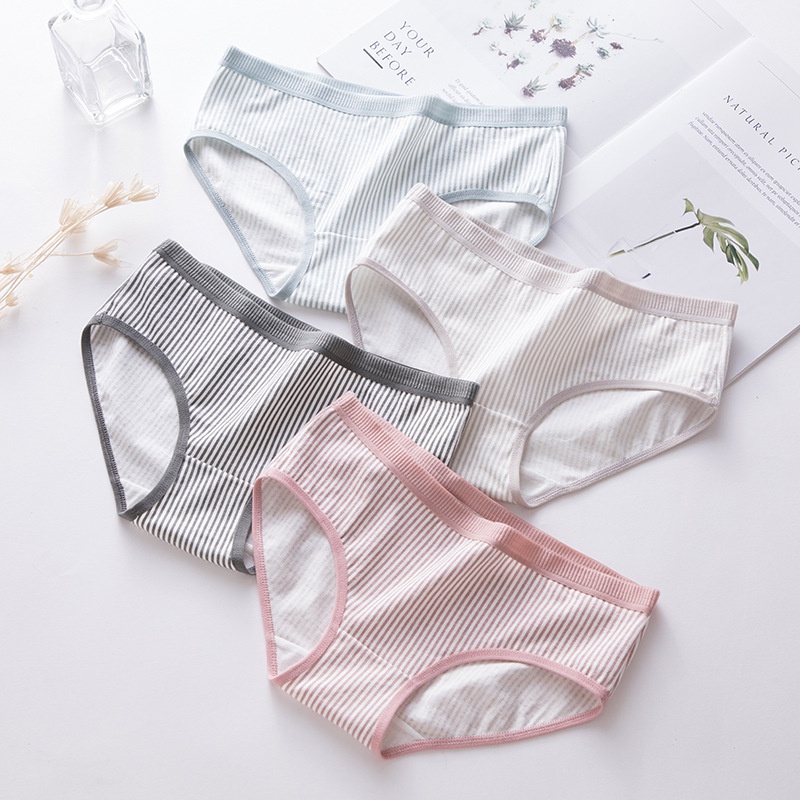 MURHOL Celana Dalam Wanita Pakaian Dalam Salur Garis Katun Cewek Korea - CD3