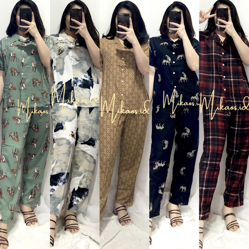 (COD) Piyama Abstrak Premium | baju tidur rayon termurah | piyama rayon abstrak tiedye rayon  koi