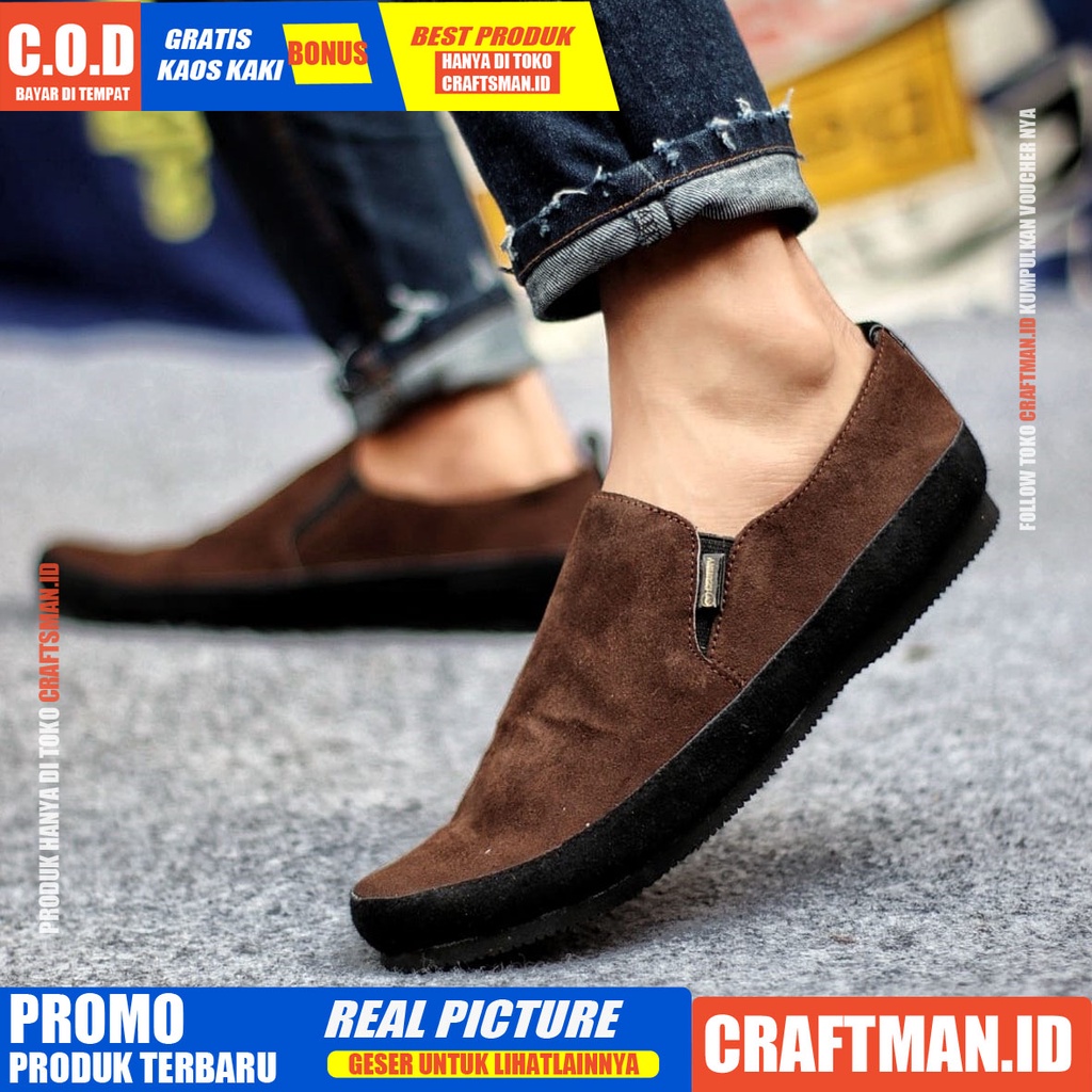 CRAFTS - Sepatu Slip on Pria Sepatu Pria Casual Kulit Asli Suede