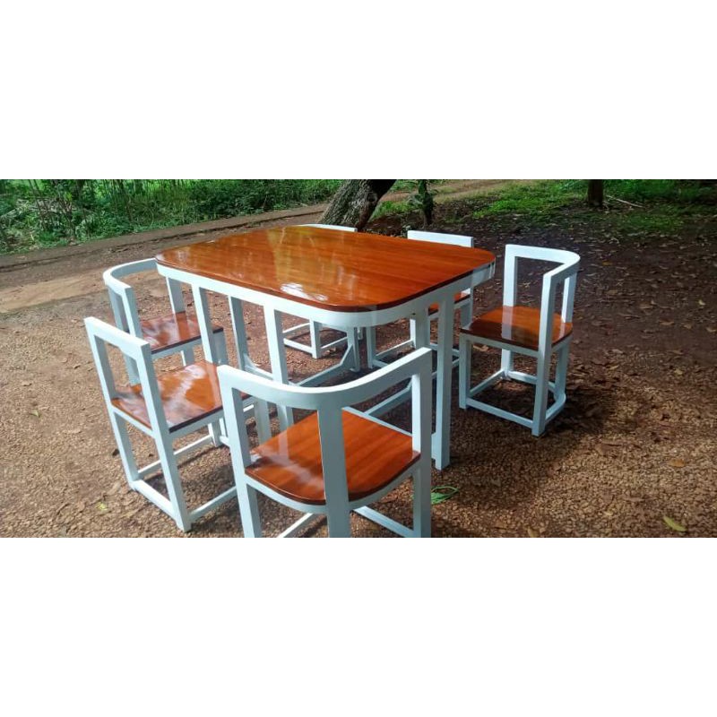 Meja Makan Minimalis Oval Kayu Jati 6 Kursi