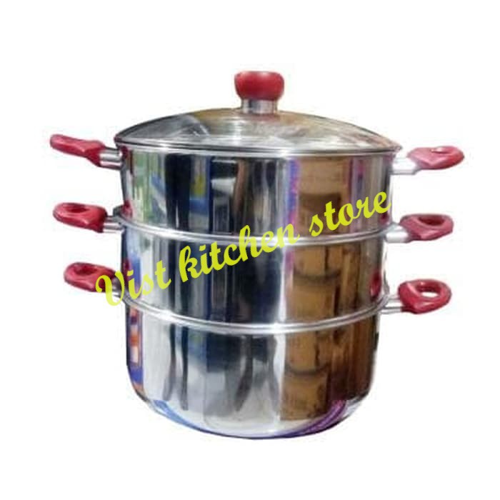 (khusus ojek) Super steamer 32 cm 3 susun / Panci stainless 3 susun/ panci kukus BY supra