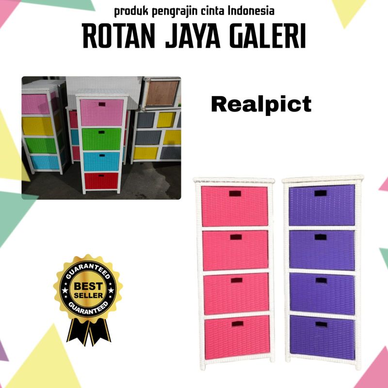 lemari laci rotan sintetis 4 tinggi