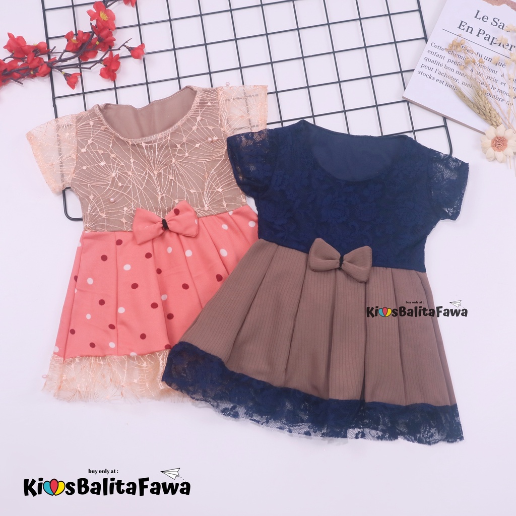 Dress Brukat Davina uk Bayi 3-12 Bulan / Dres Brokat Anak Perempuan Cewek Pakaian Model Baju Import