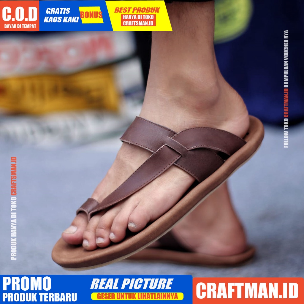 CRAFTS IMPLUSE SANDAL KULIT PRIA BLACK BROWN SENDAL CASUAL PRIA