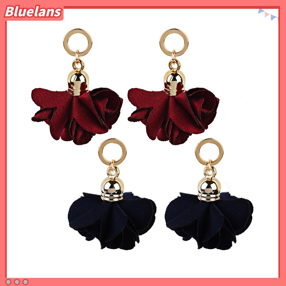 Anting Juntai Bentuk Kelopak Bunga Bahan Kain Untuk Wanita