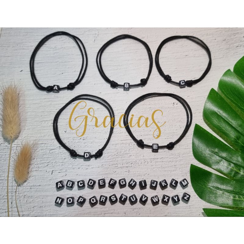 GELANG INISIAL HURUF A-Z WARNA HITAM PUTIH DAN GELANG POLOS HITAM KULIT