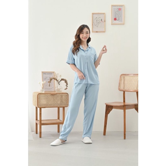 EMILY CP SWAP PAJAMAS BAJU TIDUR PIYAMA BAJU TIDUR RAYON PIYAMA RAYON PIYAMA POLOS-SKYBLUE PREMIUM