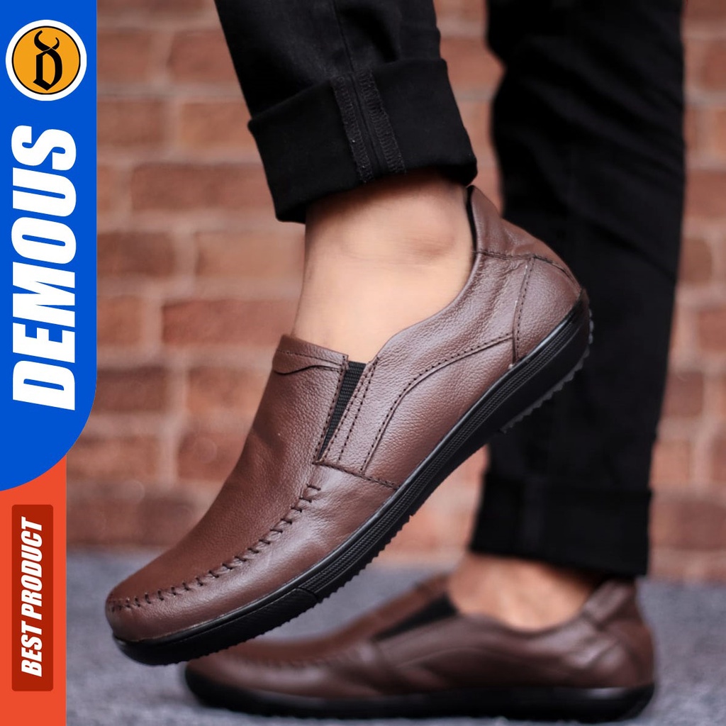 Sepatu Slip On Pria Sepatu Casual Pria Formal Kulit Asli Sepatu Pantofel Kerja Kantor Kuliah Kondangan Sepatu Slop Pria Sepatu Hitam Pria DEMOUS KNIT